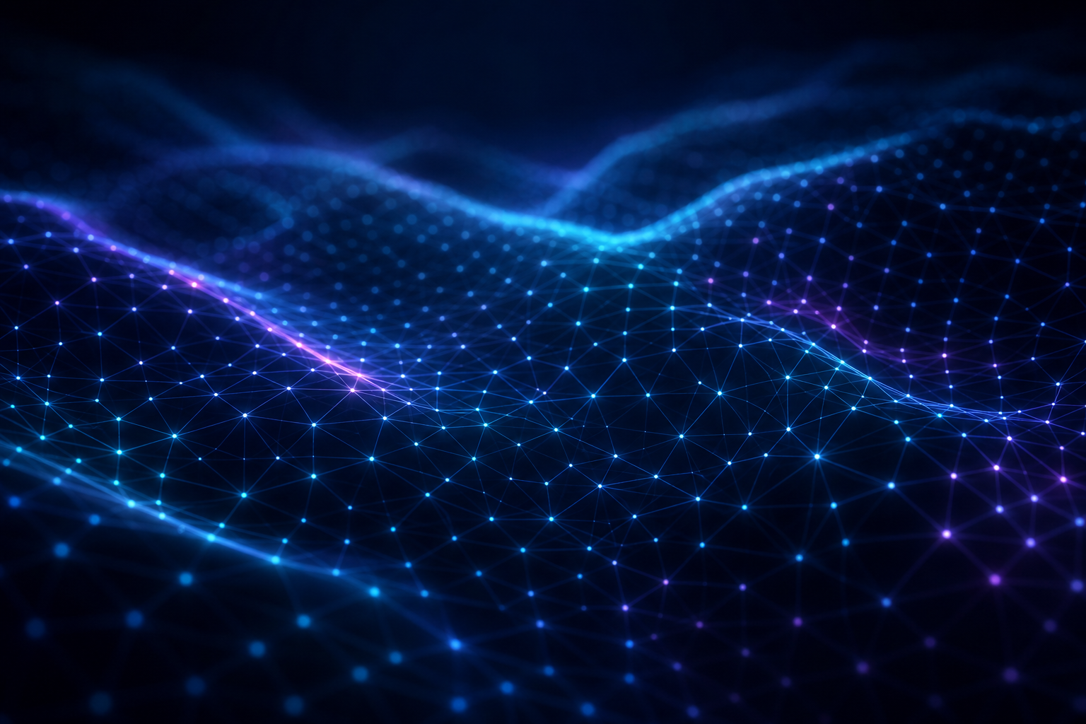 Abstract visualization of an elastic field: a lattice of glowing nodes connected by faint threads, gently warped like a rippling membrane.